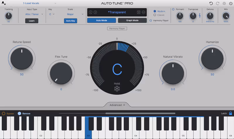 Interface of AutoTune Pro 11 by Antares