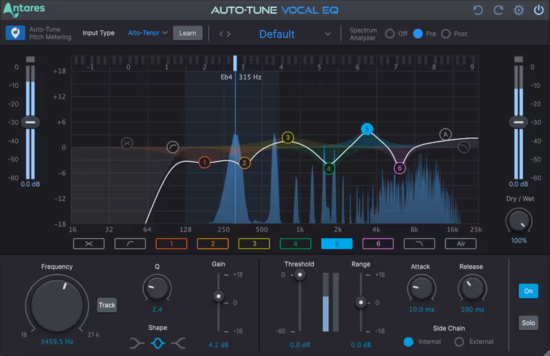 Interface of AutoTune Vocal EQ by Antares