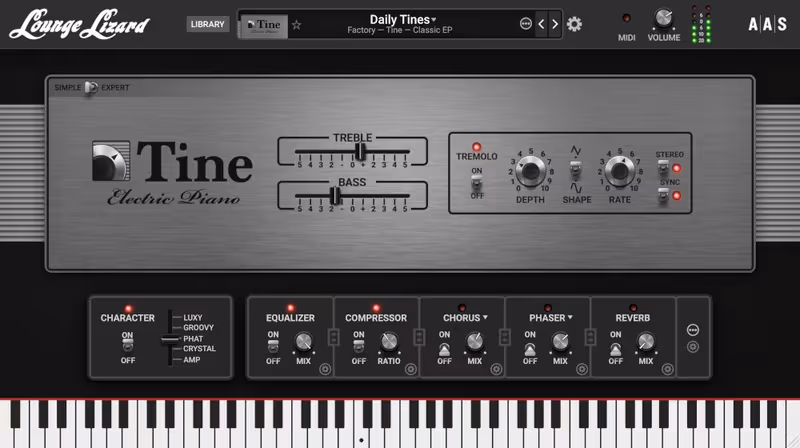 Interface of Lounge Lizard EP-5 by Applied Acoustics Systems