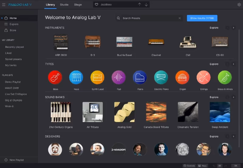Interface of Analog Lab Pro by Arturia