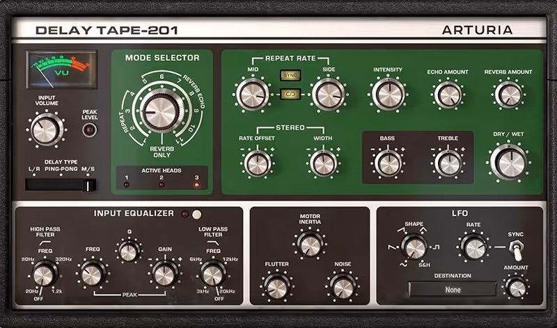 Interface of Delay TAPE-201 by Arturia