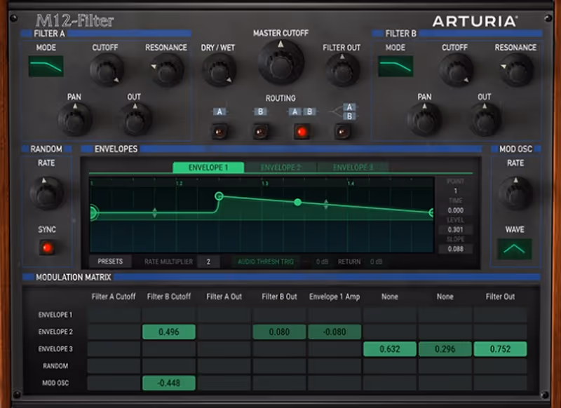 Interface of Filter M12 by Arturia