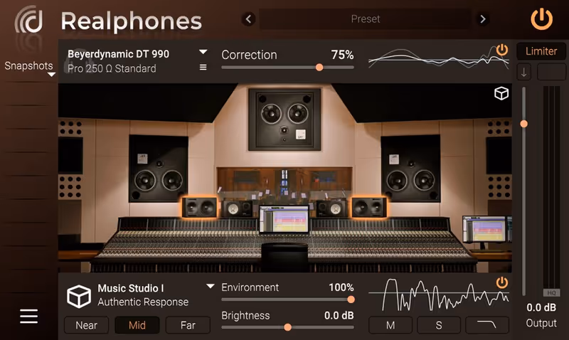 Interface of Realphones 2 Professional by dSONIQ