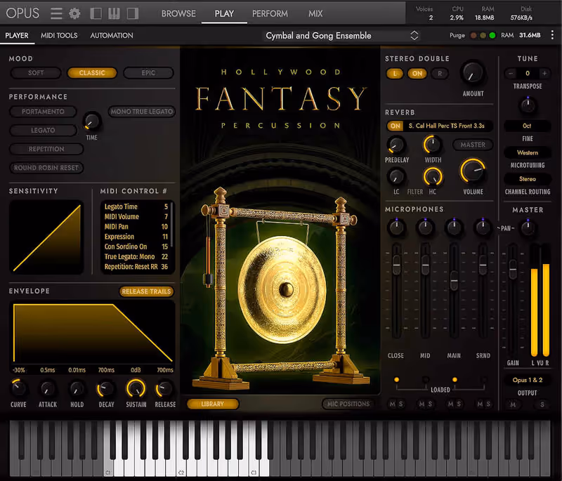 Interface of Hollywood Fantasy Percussion by EastWest Sounds