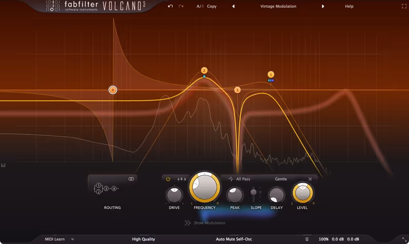 Interface of Volcano 3 by FabFilter