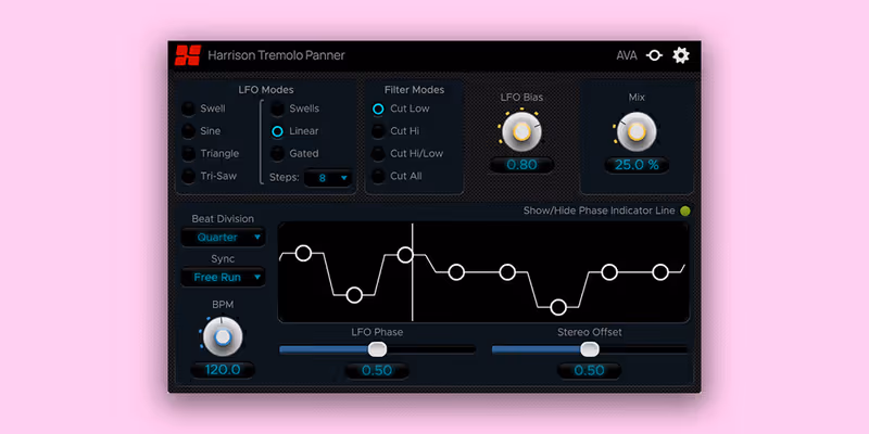 Interface of Tremolo Panner by Harrison Consoles