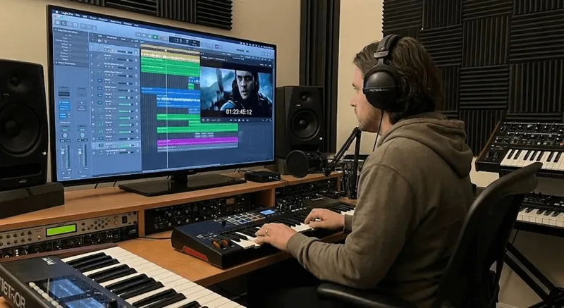 Composer working in studio