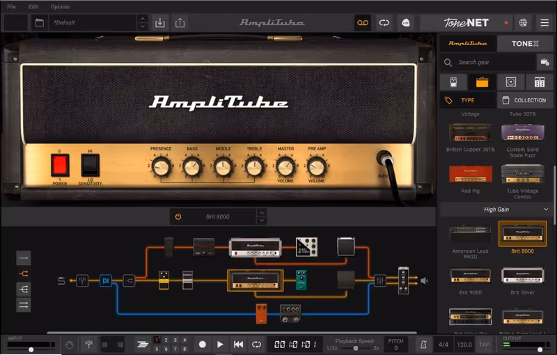 Interface of AmpliTube 5 by IK Multimedia