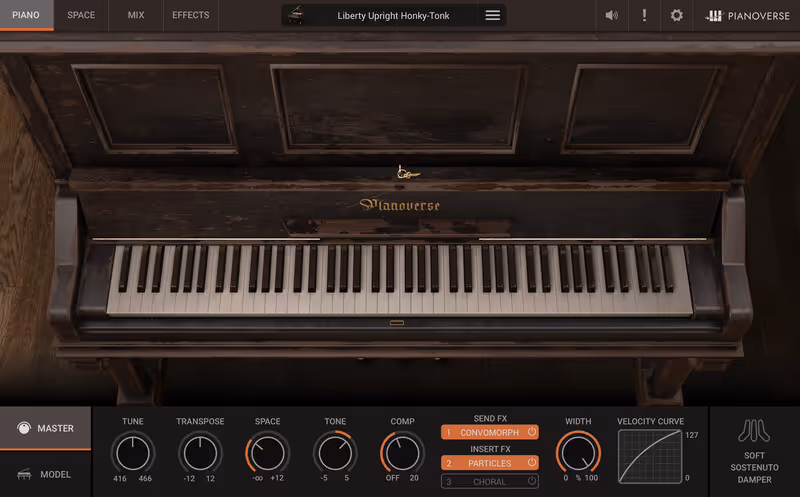 Interface of Pianoverse - Liberty Upright by IK Multimedia