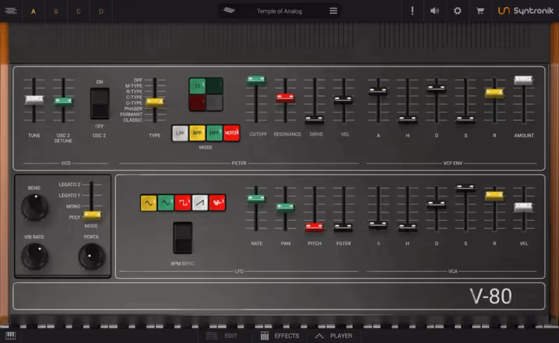 Interface of Syntronik V-80 by IK Multimedia