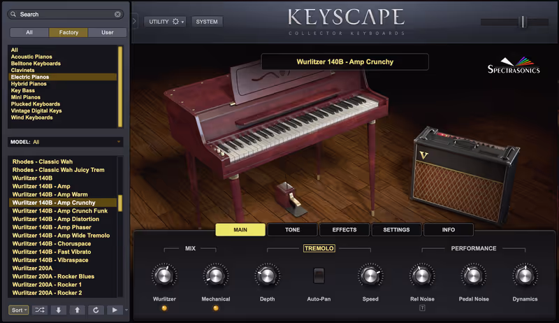 Interface of Keyscape by Spectrasonics