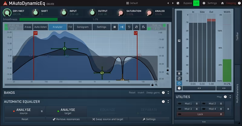 Interface of MAutoDynamicEQ by MeldaProduction