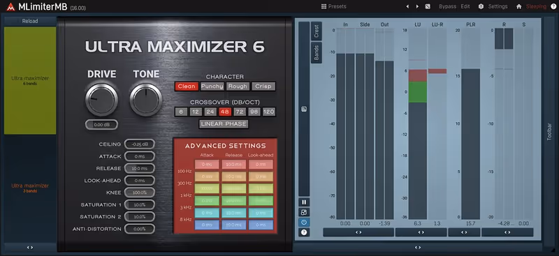 Interface of MLimiterMB by MeldaProduction
