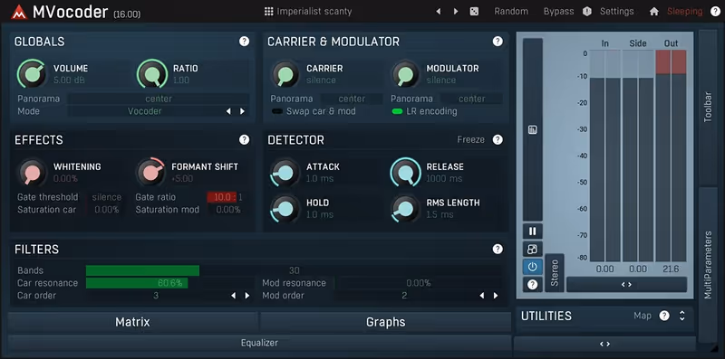 Interface of MVocoder by MeldaProduction