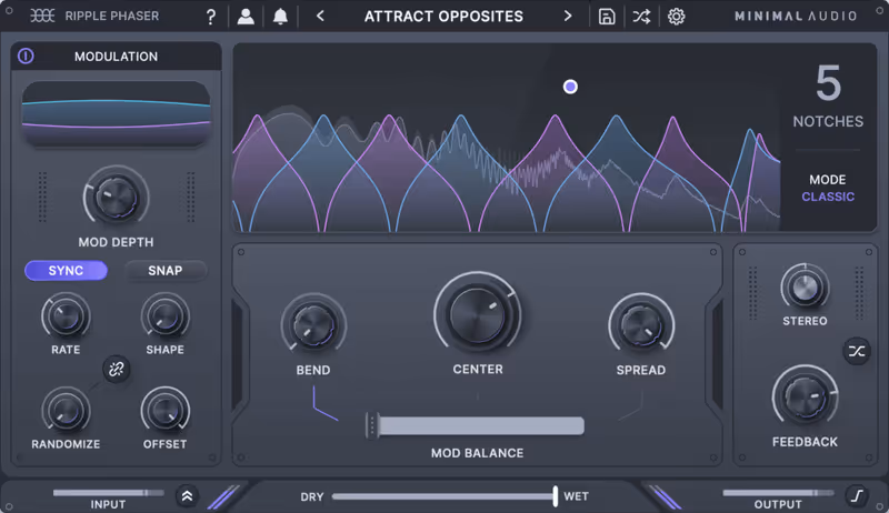 Interface of Ripple Phaser by Minimal Audio