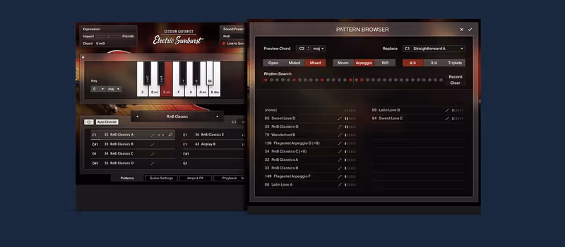 Interface of Session Guitarist – Electric Sunburst by Native Instruments