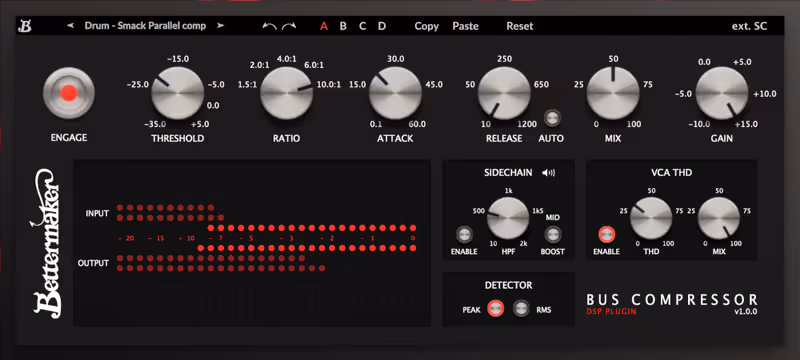 Interface of Bettermaker Bus Compressor by Plugin Alliance