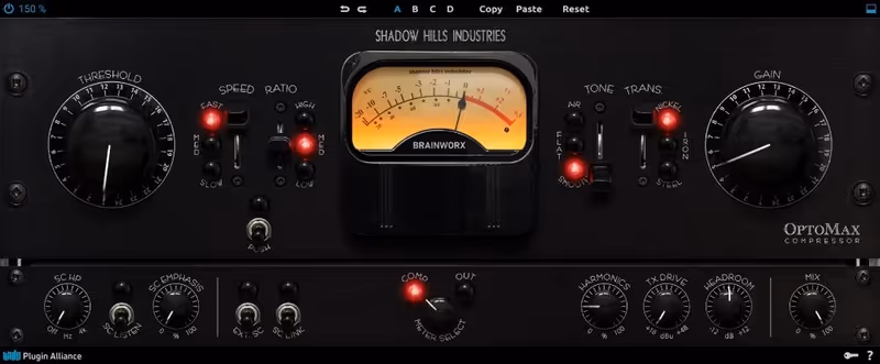 Interface of Shadow Hills OptoMax by Plugin Alliance