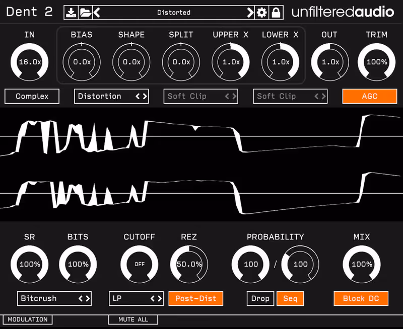 Interface of Unfiltered Audio Dent 2 by Plugin Alliance