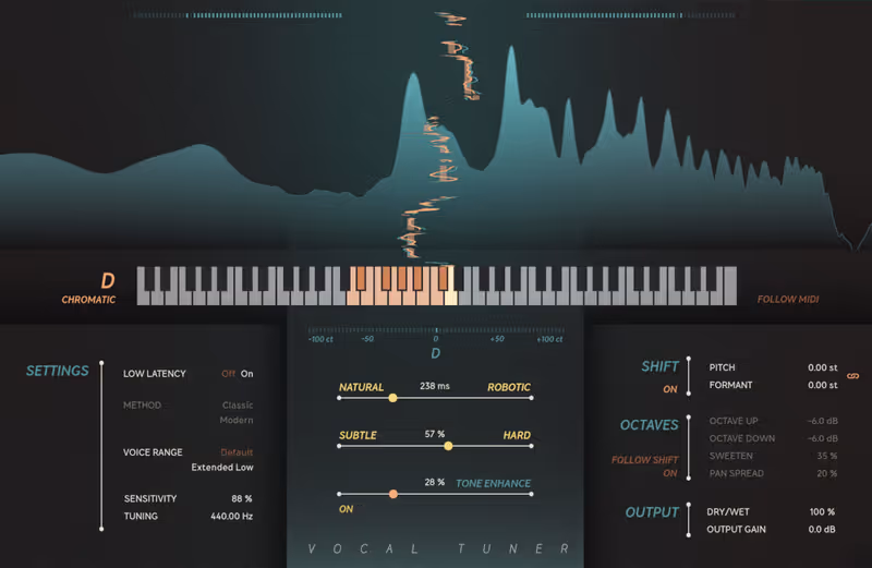 Interface of Vocal Tuner by Softube