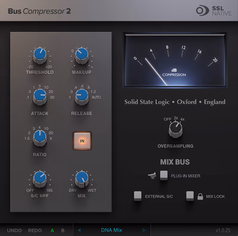 Interface of SSL Native Bus Compressor 2 by Solid State Logic