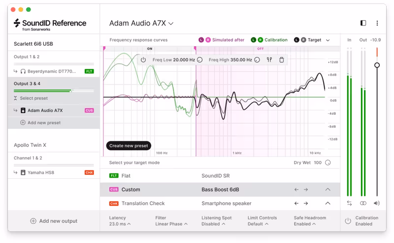 Interface of SoundID Reference for Speakers & Headphones by Sonarworks