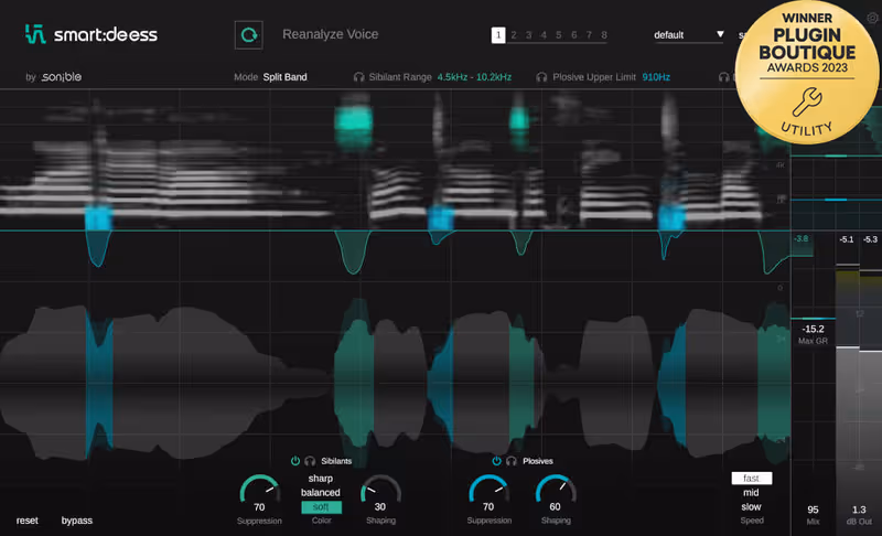 Interface of smart:deess by sonible