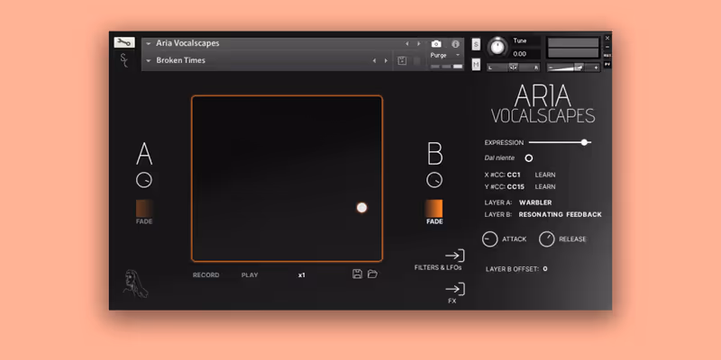 Interface of Aria Vocalscapes by Sonora Cinematic