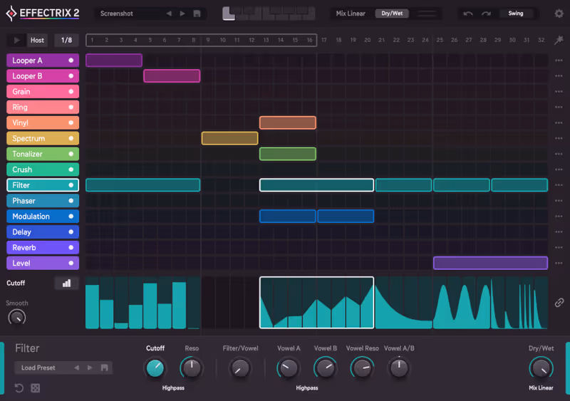 Interface of Effectrix 2 by Sugar Bytes