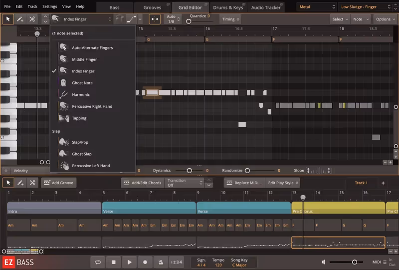 Interface of EZbass Metal EBX by Toontrack