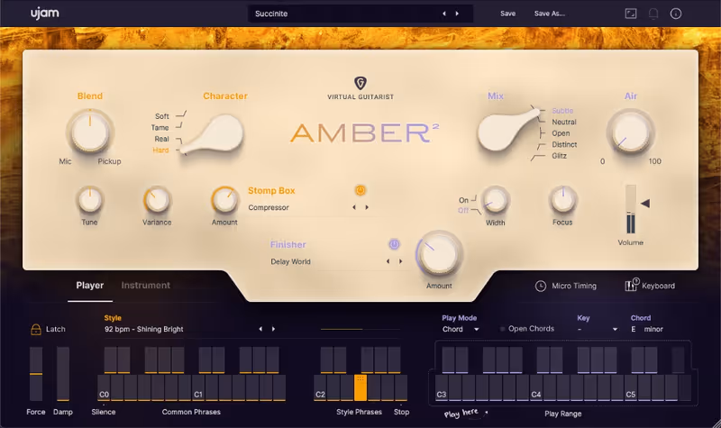 Interface of Virtual Guitarist AMBER 2 by UJAM