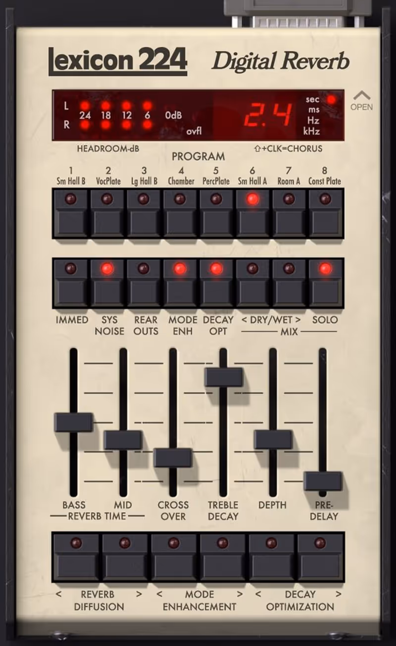 Interface of Lexicon 224 Digital Reverb by Universal Audio
