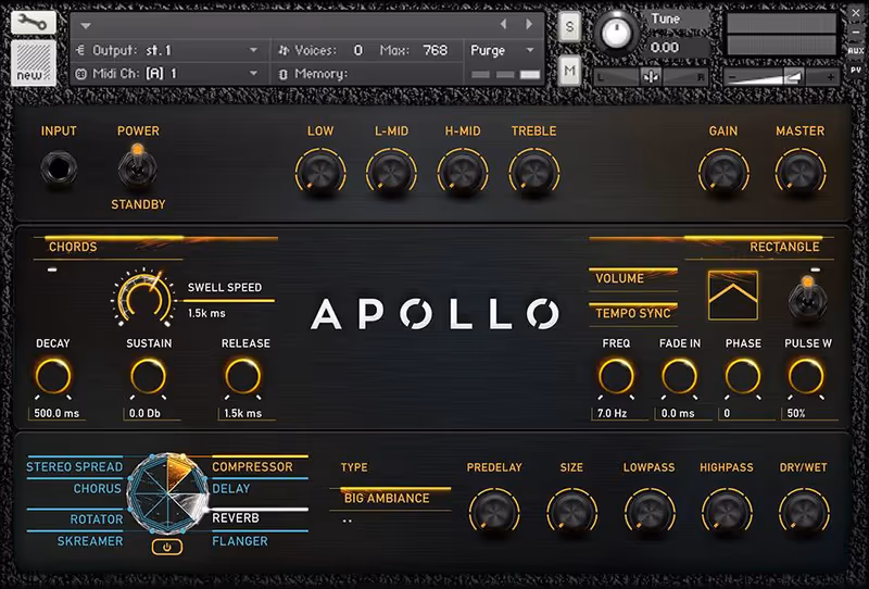 Interface of Apollo: Cinematic Guitars by Vir2 Instruments