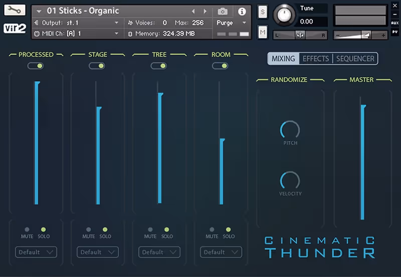 Interface of Cinematic Thunder: Epic Orchestral Toms by Vir2 Instruments