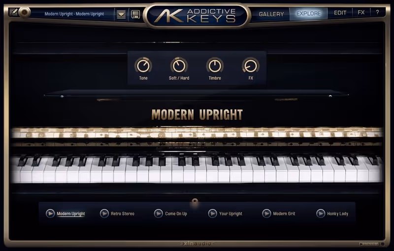 Interface of Addictive Keys: Modern Upright by XLN Audio